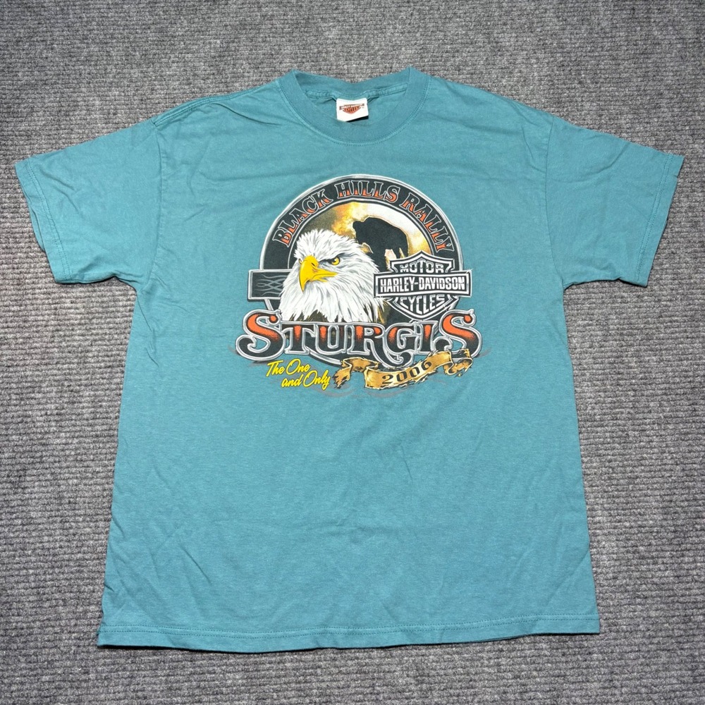 Harley Davidson 2006‎ Sturgis Black Hills Rally T-Shirt Mens Large Teal Eagle L